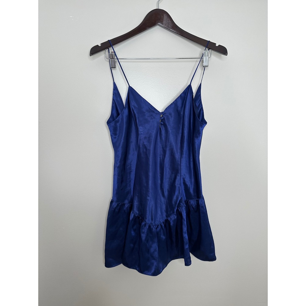 Victoria's Secret‎ Women's Blue Satin Babydoll Slip Dress Ruffle Teddy Size M